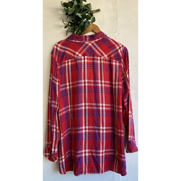 Talbots Button Up Shirt Plaid XL Red White Blue Long Sleeve Soft Rayon - Picture 7 of 9
